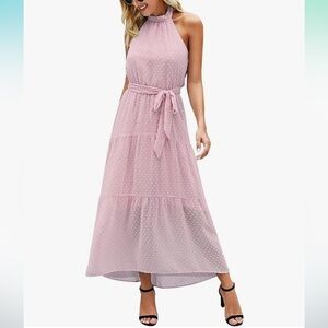 Halter Neck Floral Backless Loose Ruffle Maxi Dress